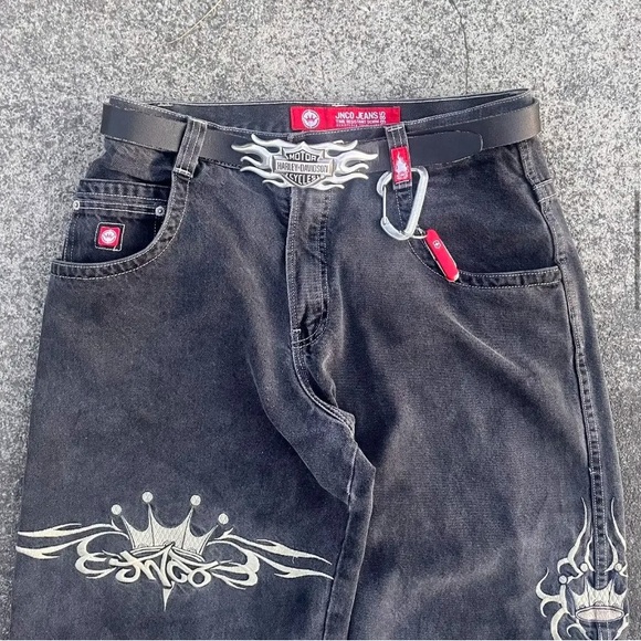 JNCO Jeans Baggy, retro denim with skull embroidery, 90, street wear vibe - Picture 2 of 4